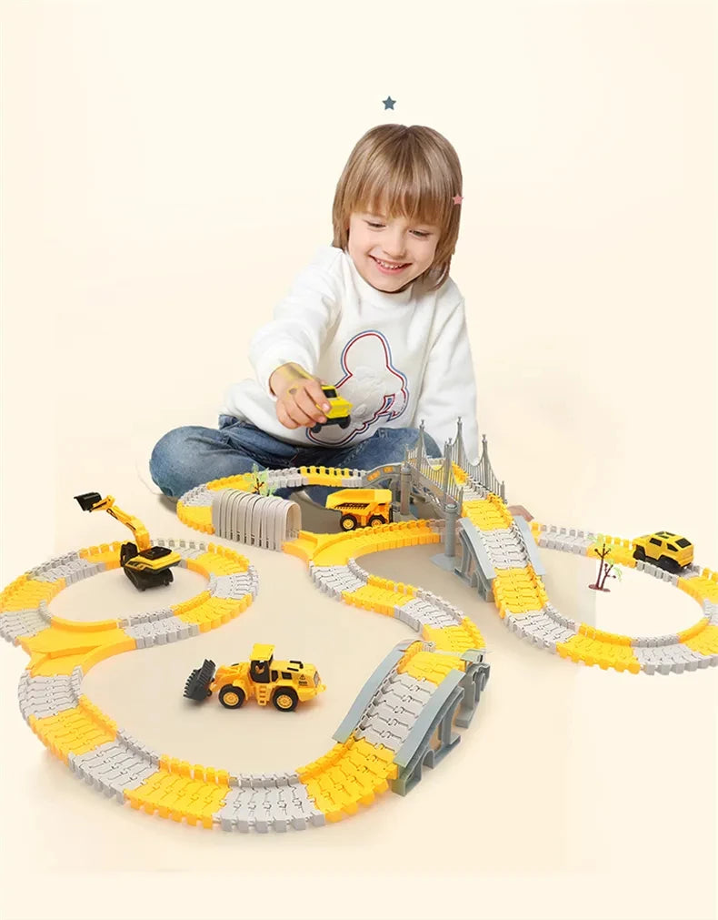Ensemble Rails Magiques – Circuit Flexible et Courbé + Voiture Lumineuse (137 pcs / 221 pcs)