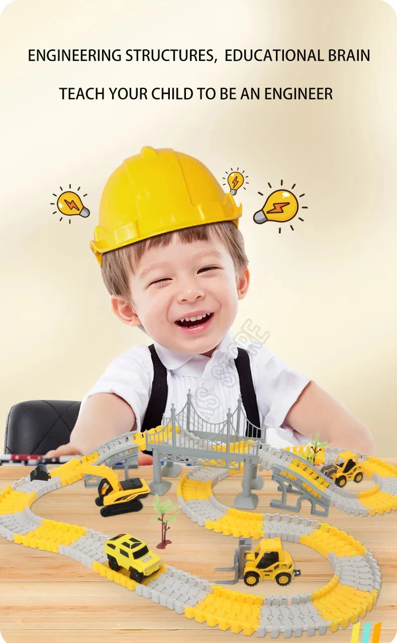 Ensemble Rails Magiques – Circuit Flexible et Courbé + Voiture Lumineuse (137 pcs / 221 pcs)