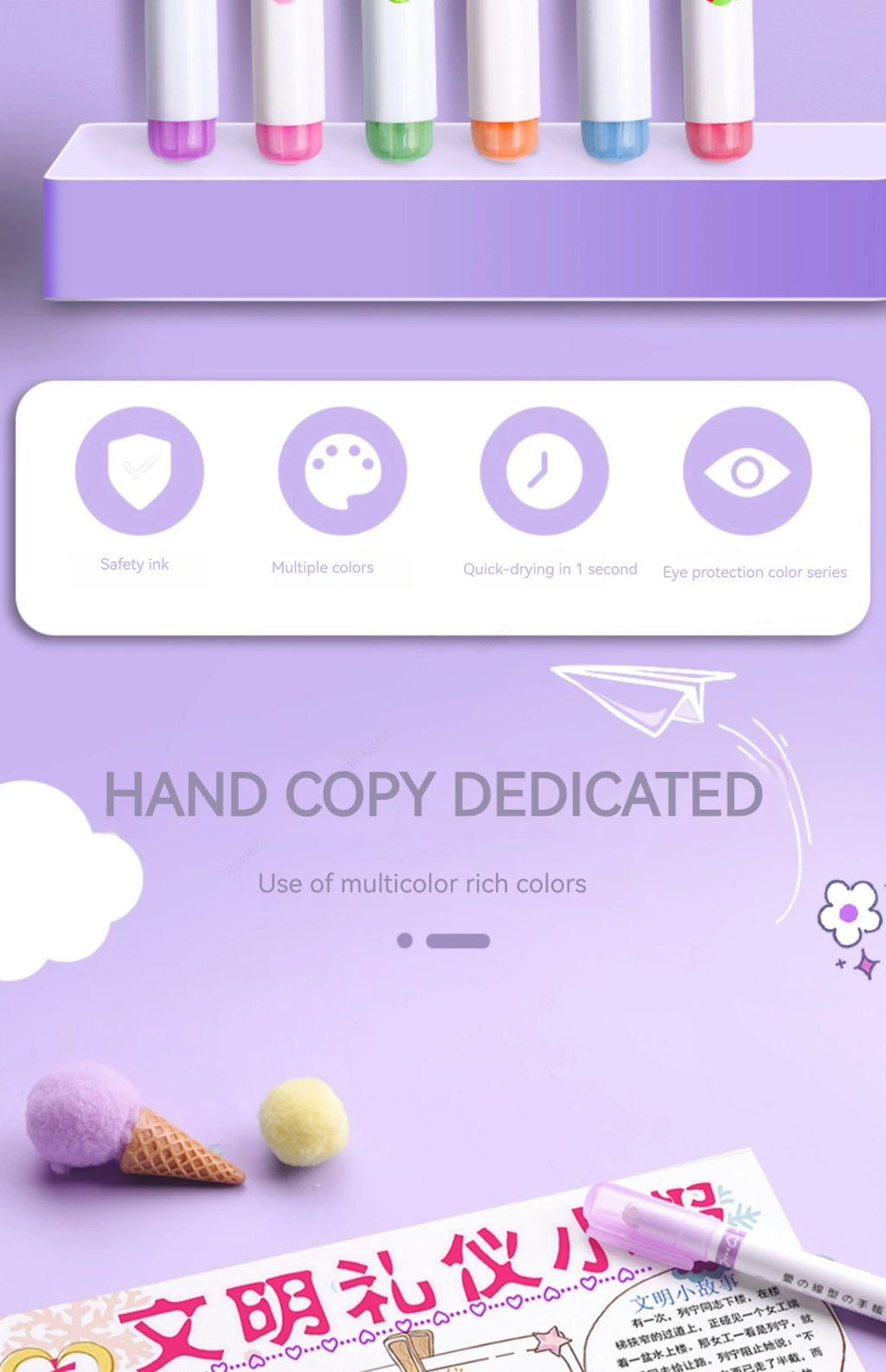 Surligneurs Ligne Fleur – 6 couleurs (Roller Flower Highlighter)