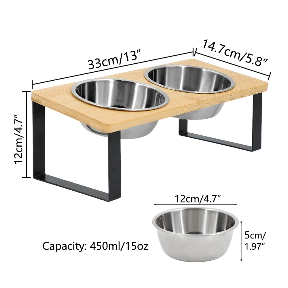 Gamelles surélevées inclinées en inox avec tapis pour chat — 15°