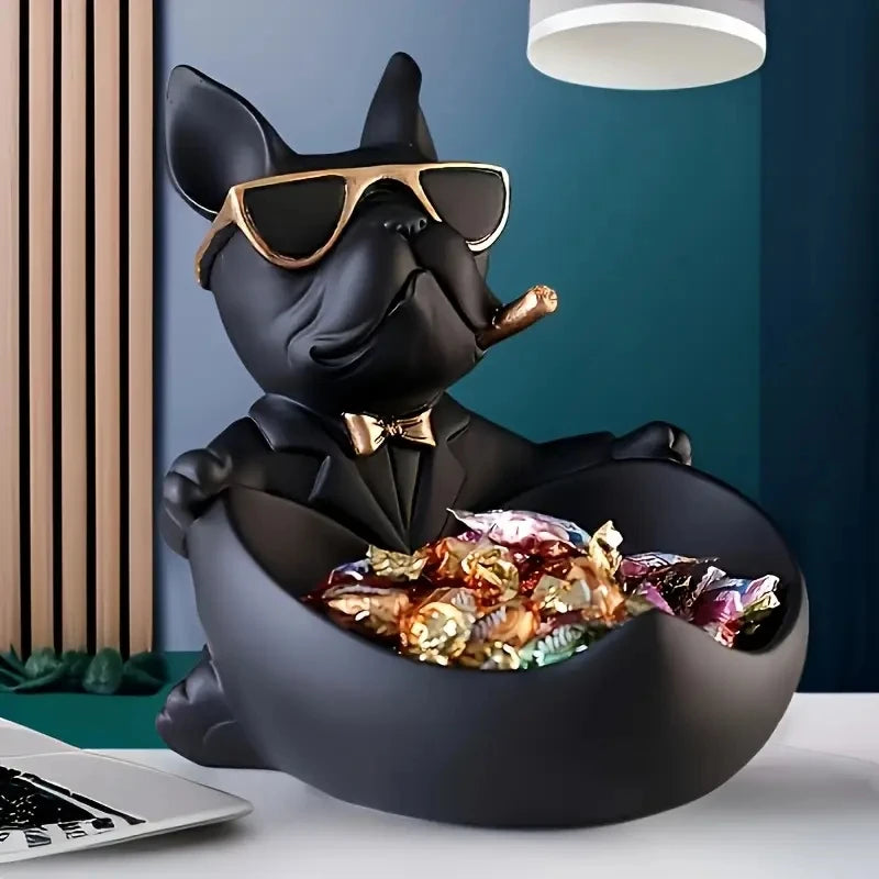 Statue Bouledogue « Cool Dog » – Vide-Poche Décoratif en Résine (Modèle Lunettes de Soleil)