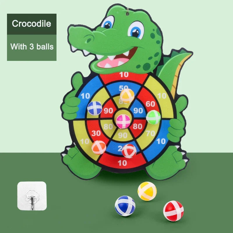 Jeu de Fléchettes Enfants – Cible Velcro 30 cm + 6 Balles – Montessori, Motricité & Fun (Éléphant / Crocodile / Lapin)