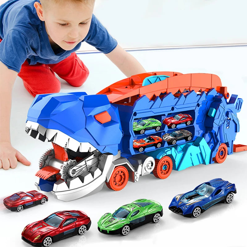 Camion Dinosaure avec Piste Pliable & Mini Voitures – Jouet Enfant 3+