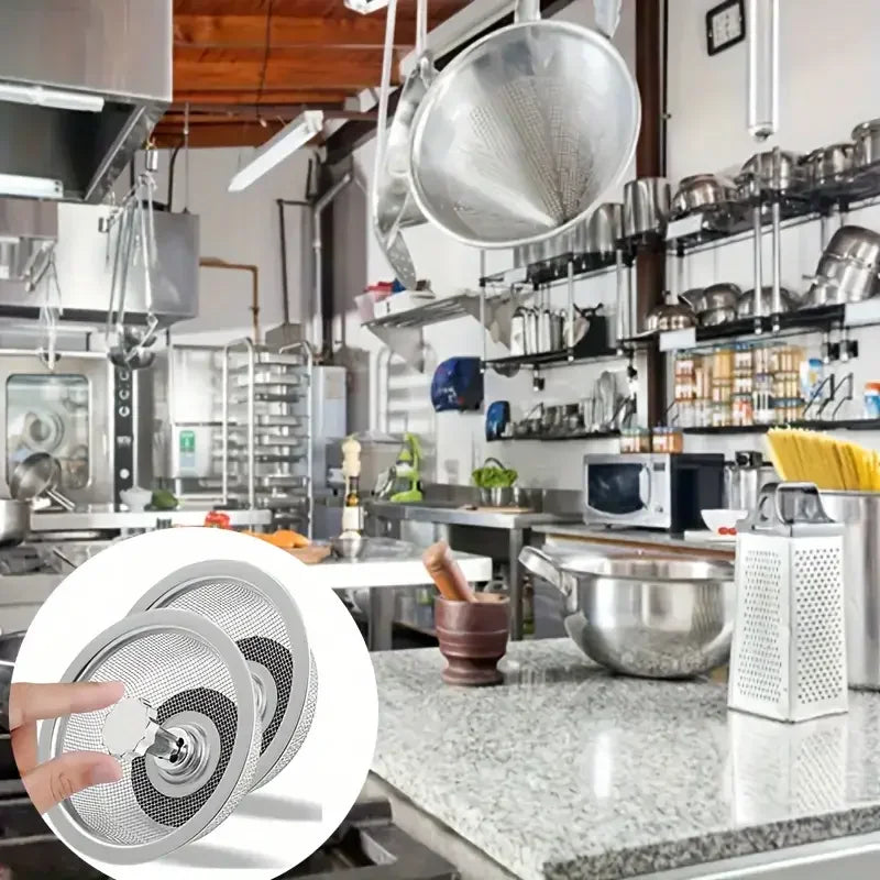 Crépine d’Évier avec Poignée & Bouchon – Filtre Inox Anti-Déchets (2 Sets)