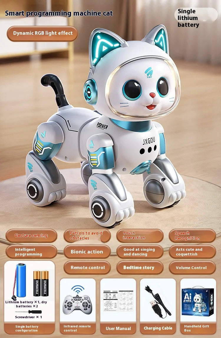 Jouet Robot Chat Télécommandé – Marche, Lumières & Actions – Cadeau Enfant