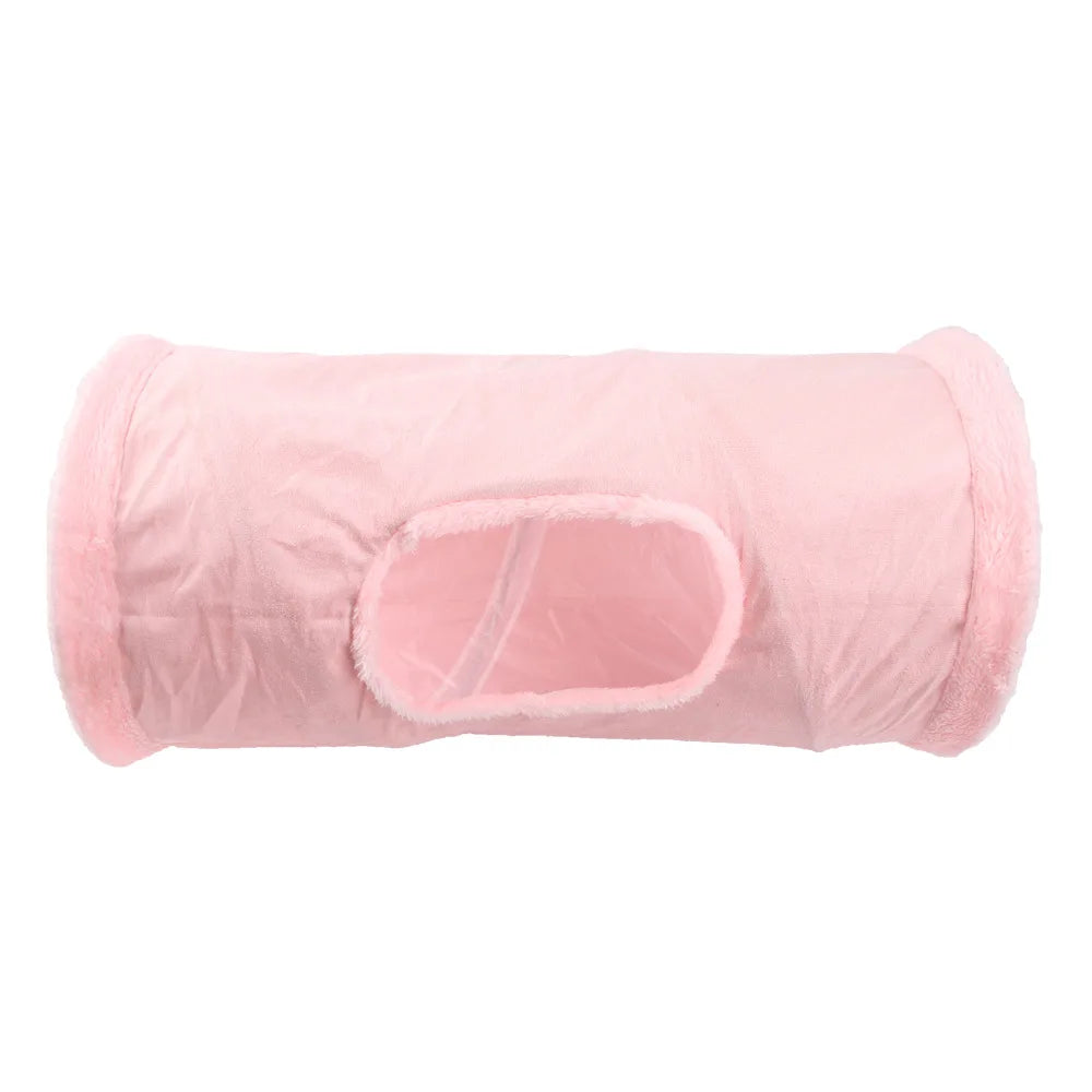Tunnel en peluche suède pour chat — cachette de jeu