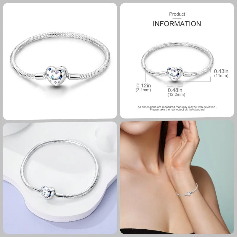 Bracelet en Argent 925 – Cœur Pavé Zircone & Infinity – 17 à 20 cm