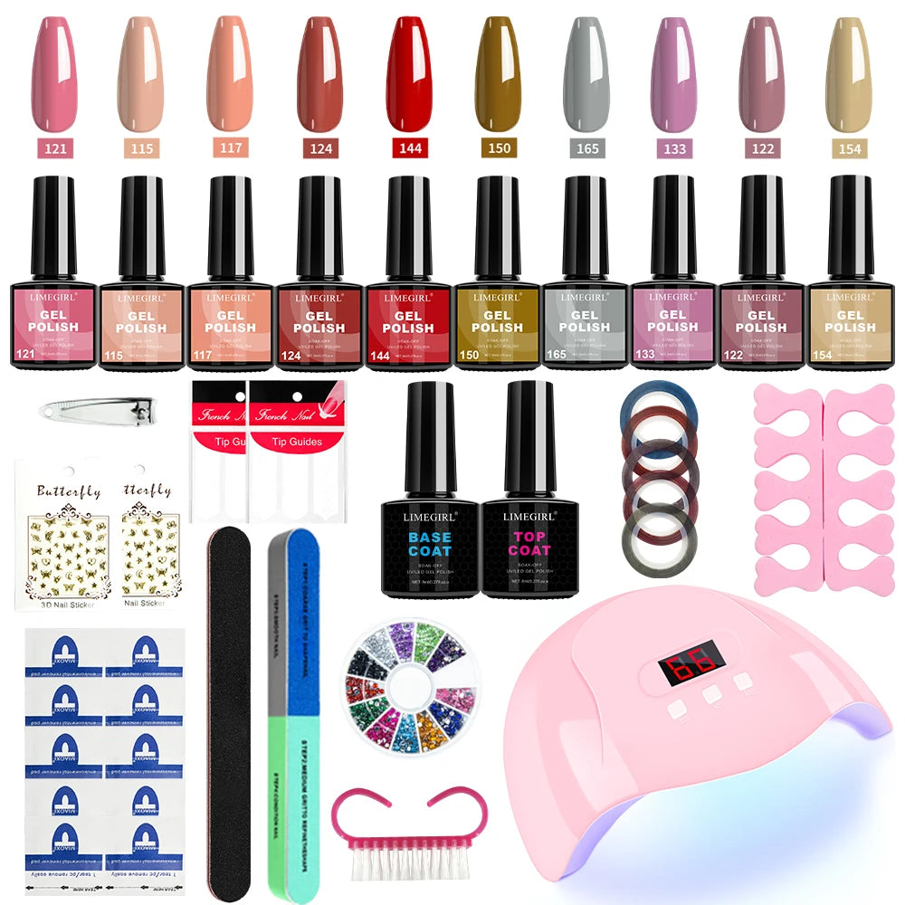 LIMEGIRL – Kit de Vernis à Ongles en Gel UV avec Lampe LED – Ensemble de Manucure Complet