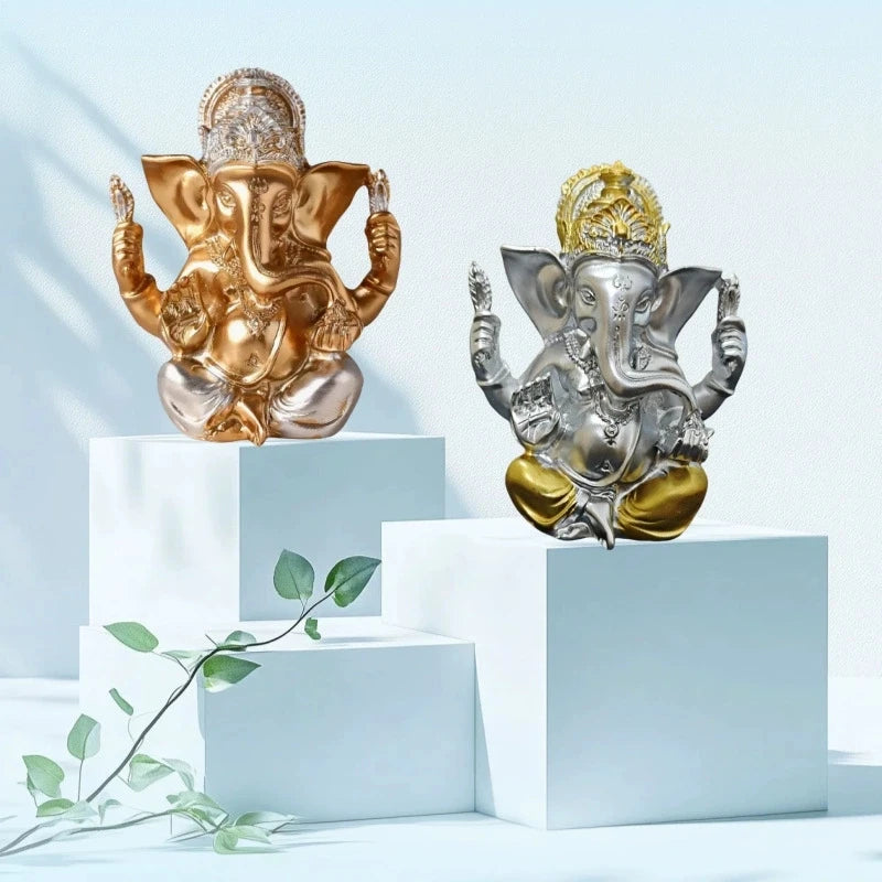 Statue Ganesha en Résine Dorée – Lotus Spirituel pour Maison & Bureau
