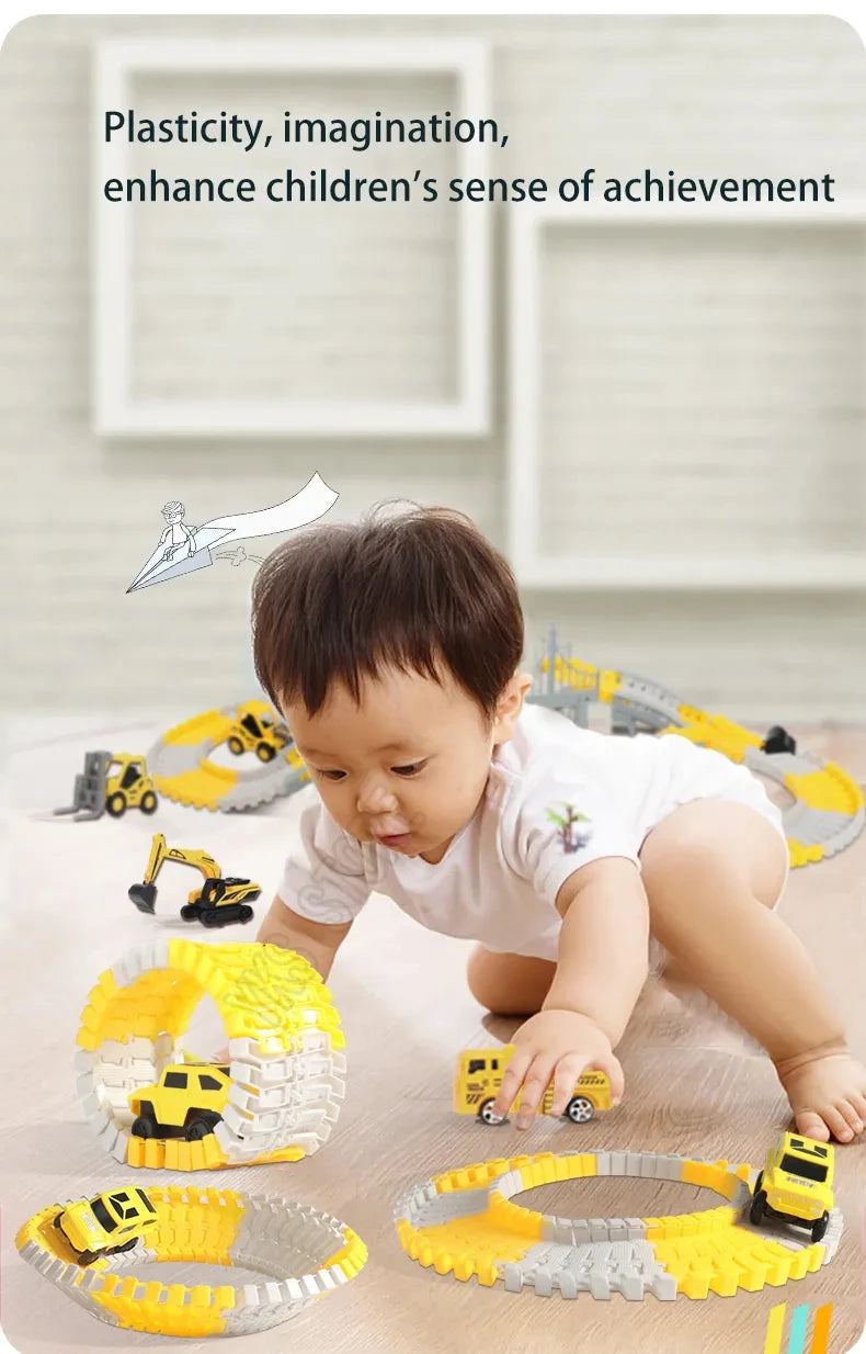 Ensemble Rails Magiques – Circuit Flexible et Courbé + Voiture Lumineuse (137 pcs / 221 pcs)