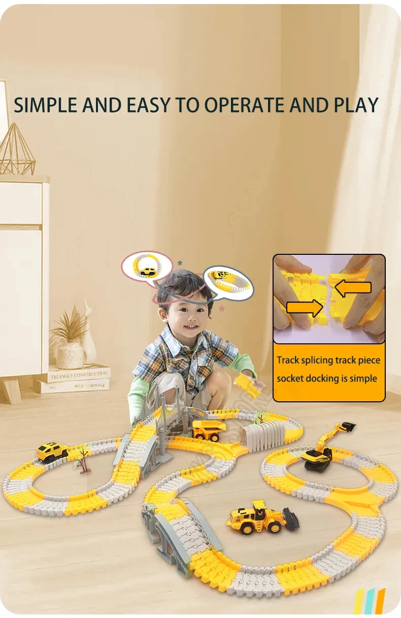 Ensemble Rails Magiques – Circuit Flexible et Courbé + Voiture Lumineuse (137 pcs / 221 pcs)