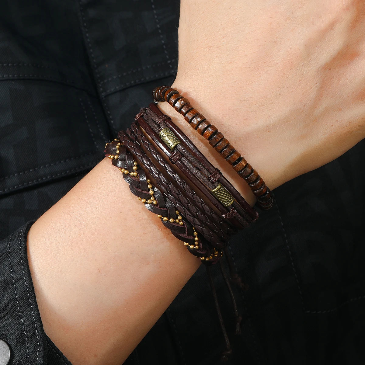 Bracelet Homme Luxe – Set de 4 Bracelets Tressés en Cuir (Style Ethnique Tribal)
