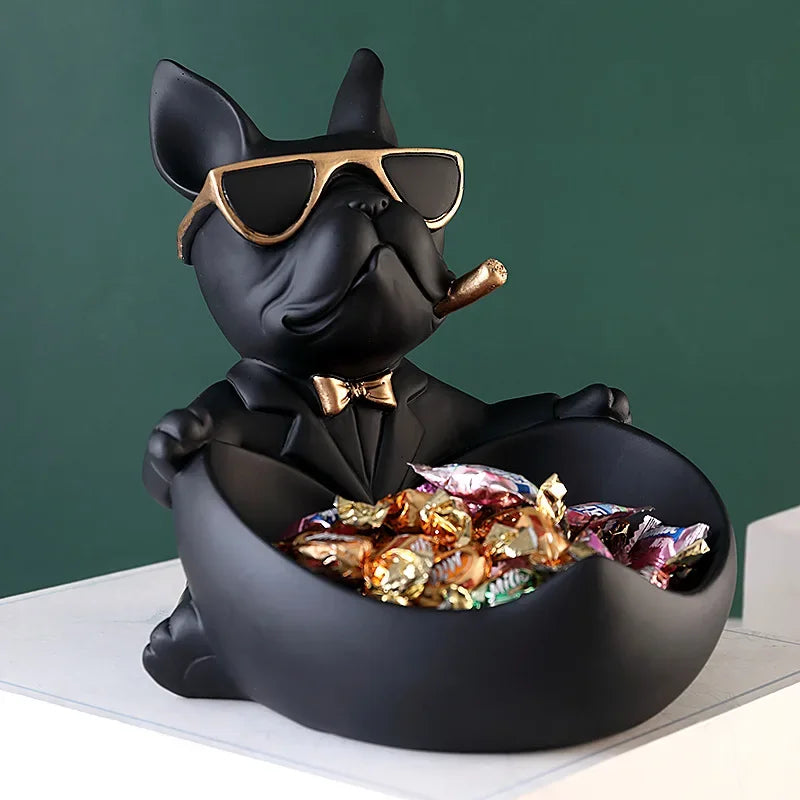 Figurine Chien avec Boîte de Rangement – Statue Décorative en Résine