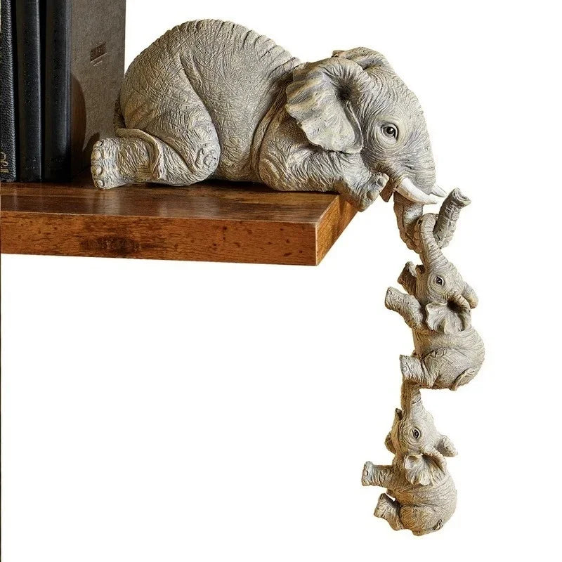Ensemble de 3 Éléphants Câlins en Résine – Décoration Symbolique & Moderne