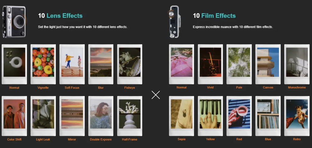 Fujifilm Instax Mini Evo – Caméra Instantanée Hybride | Smartphone Print | Effets Créatifs (Noir & Marron)