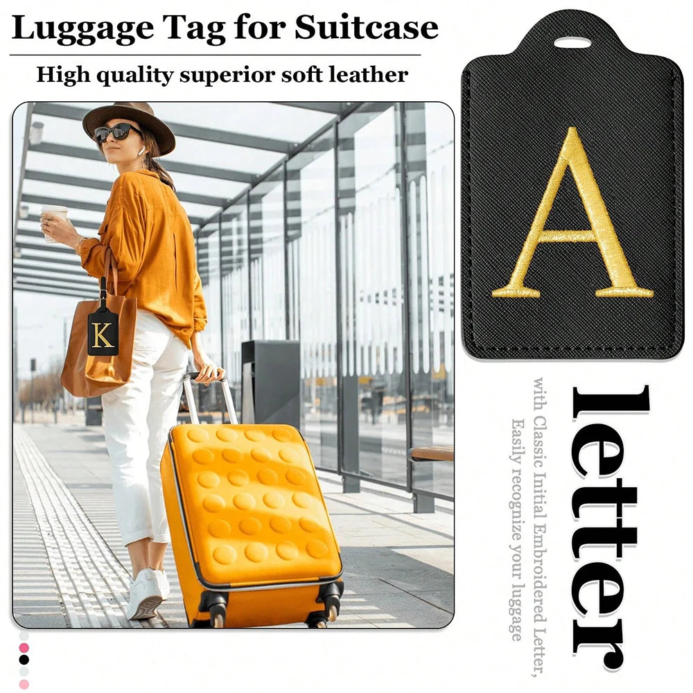 Étiquette de Bagage Personnalisée en Cuir PU – Lettre Initiale A–Z avec Protection Confidentialité