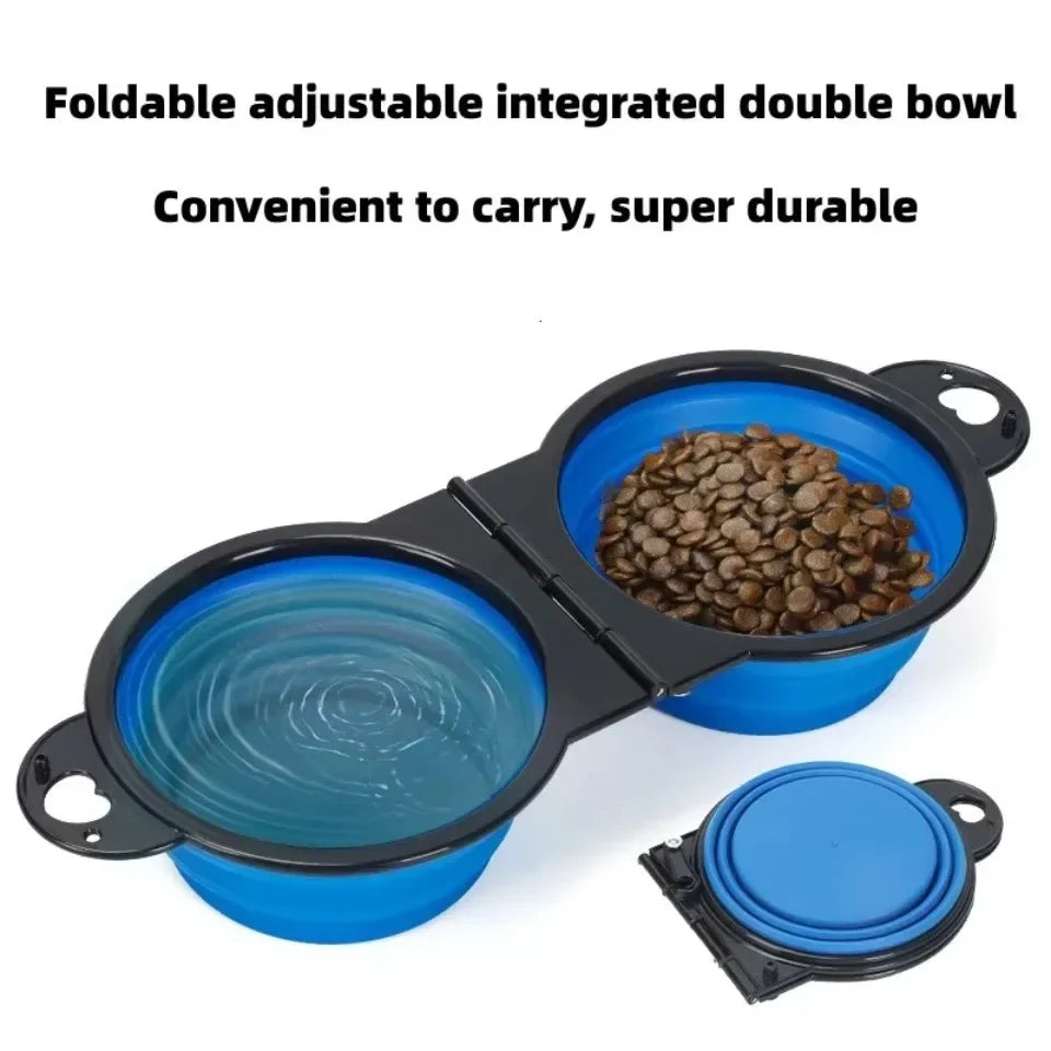 Double gamelle pliable de voyage pour chien et chat — 2-en-1 eau et croquettes