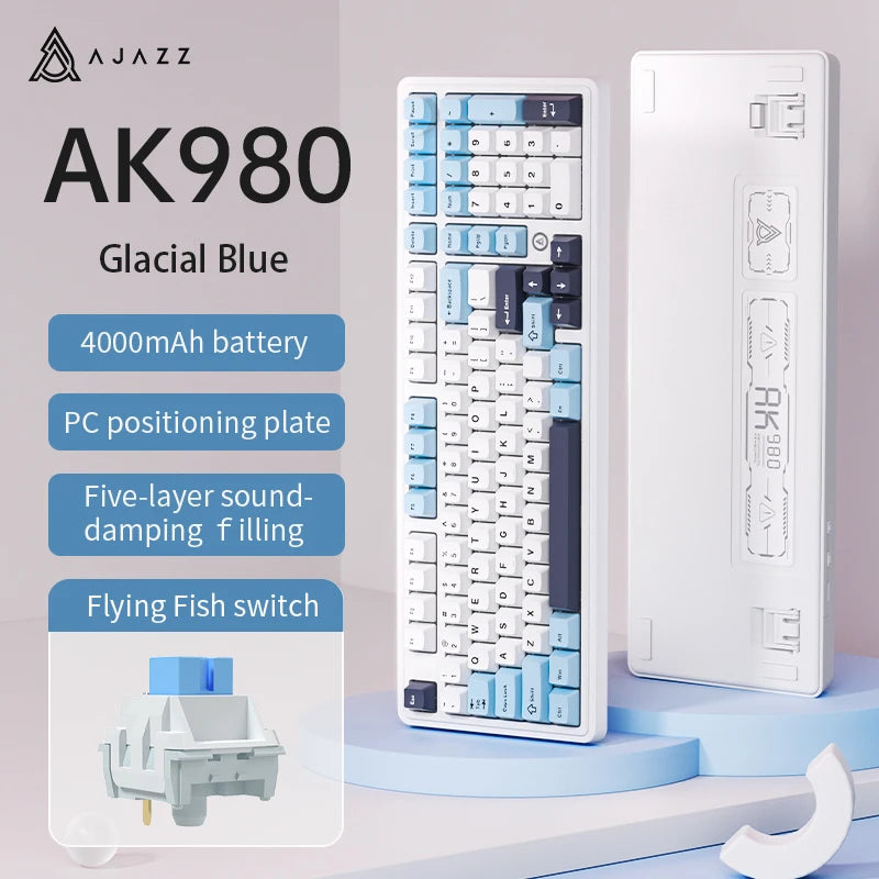 Clavier Mécanique Gamer Ajazz AK980 – Écran Couleur, RGB, Bluetooth & Sans Fil (98 Touches)