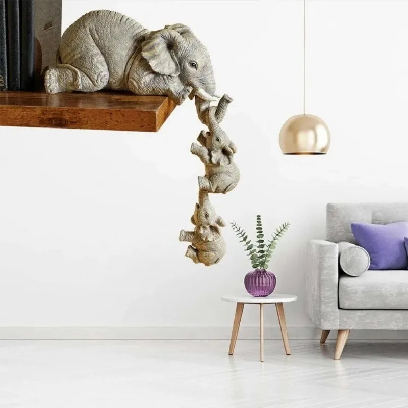 Ensemble de 3 Éléphants Câlins en Résine – Décoration Symbolique & Moderne