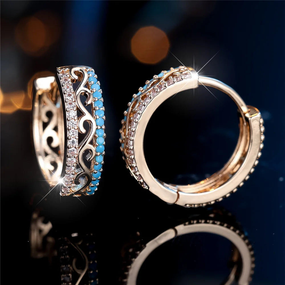 Boucles d’Oreilles Créoles Femme – Pierre Extron Vert & Blanc Doré