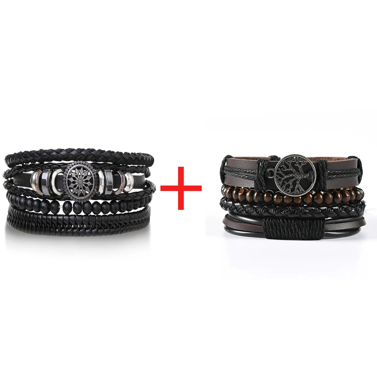 Bracelet Homme Luxe – Set de 4 Bracelets Tressés en Cuir (Style Ethnique Tribal)