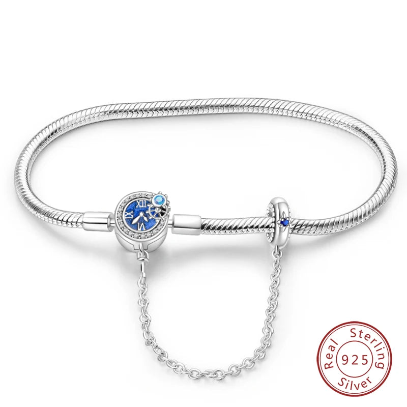 Bracelet en Argent 925 Original – Étoile, Lune & Trèfle Porte-Bonheur