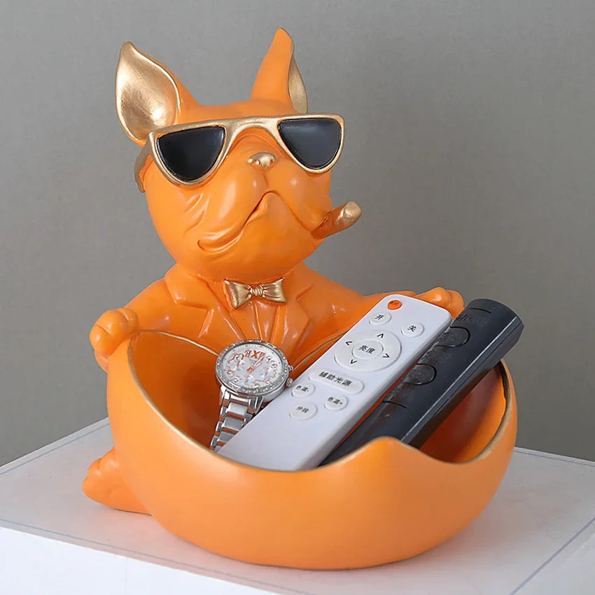 Figurine Chien avec Boîte de Rangement – Statue Décorative en Résine