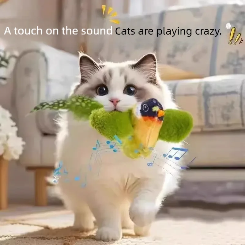 Oiseau interactif couineur pour chat — ailes qui battent