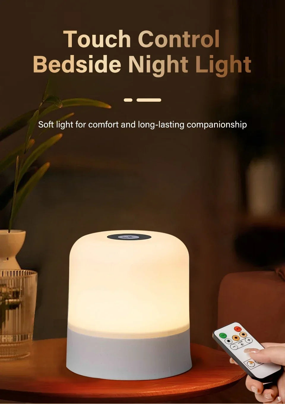 Veilleuse LED Rechargeable avec Télécommande – Tactile, RVB, Intensité Variable