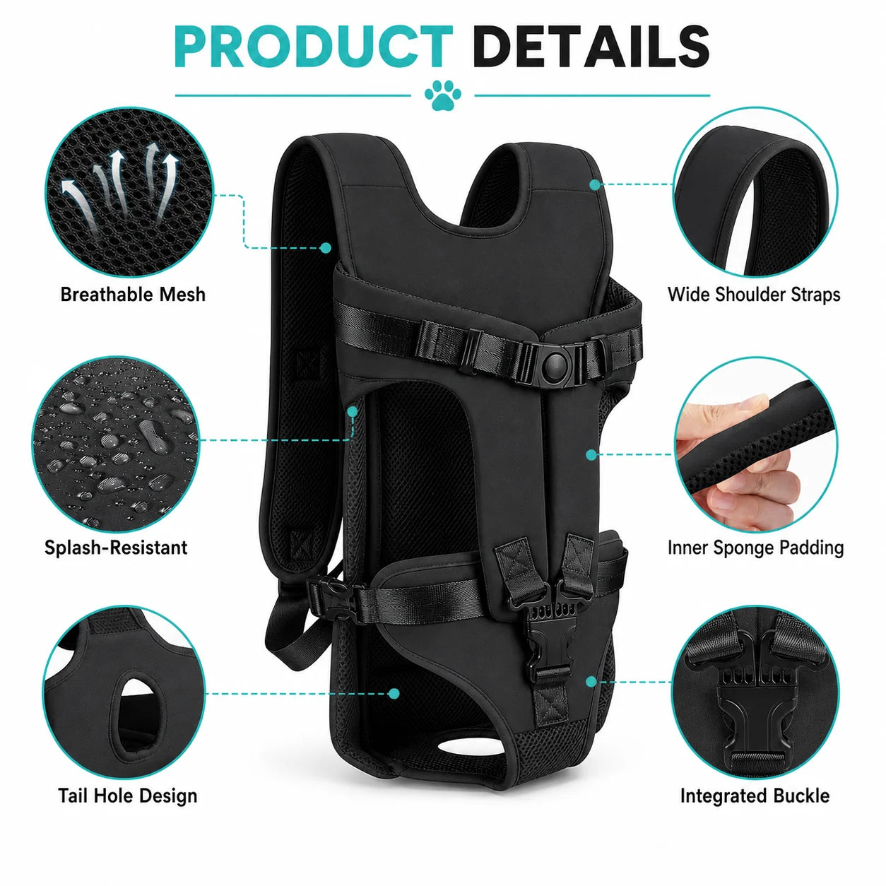 Sac de portage ventral pour chien — mains libres, mesh respirant