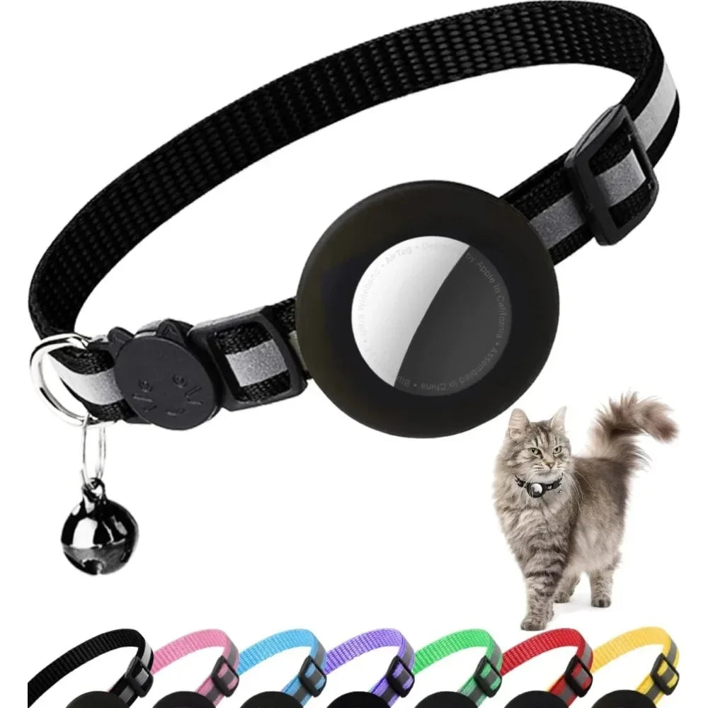 Collier de sécurité pour chat avec grelot — réfléchissant, support AirTag
