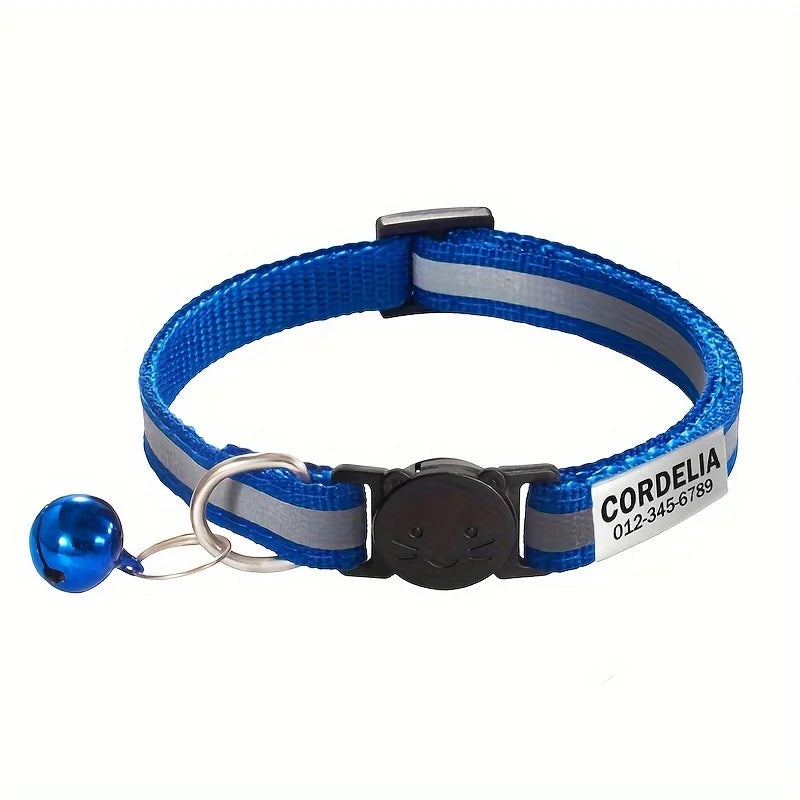 Collier réfléchissant personnalisable pour chat avec grelot — gravure offerte