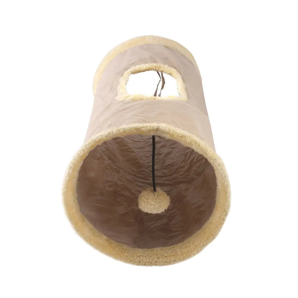Tunnel en peluche suède pour chat — cachette de jeu