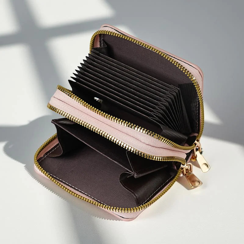 Portefeuille PU Design – Double Zip & Fentes Cartes (4 Couleurs)