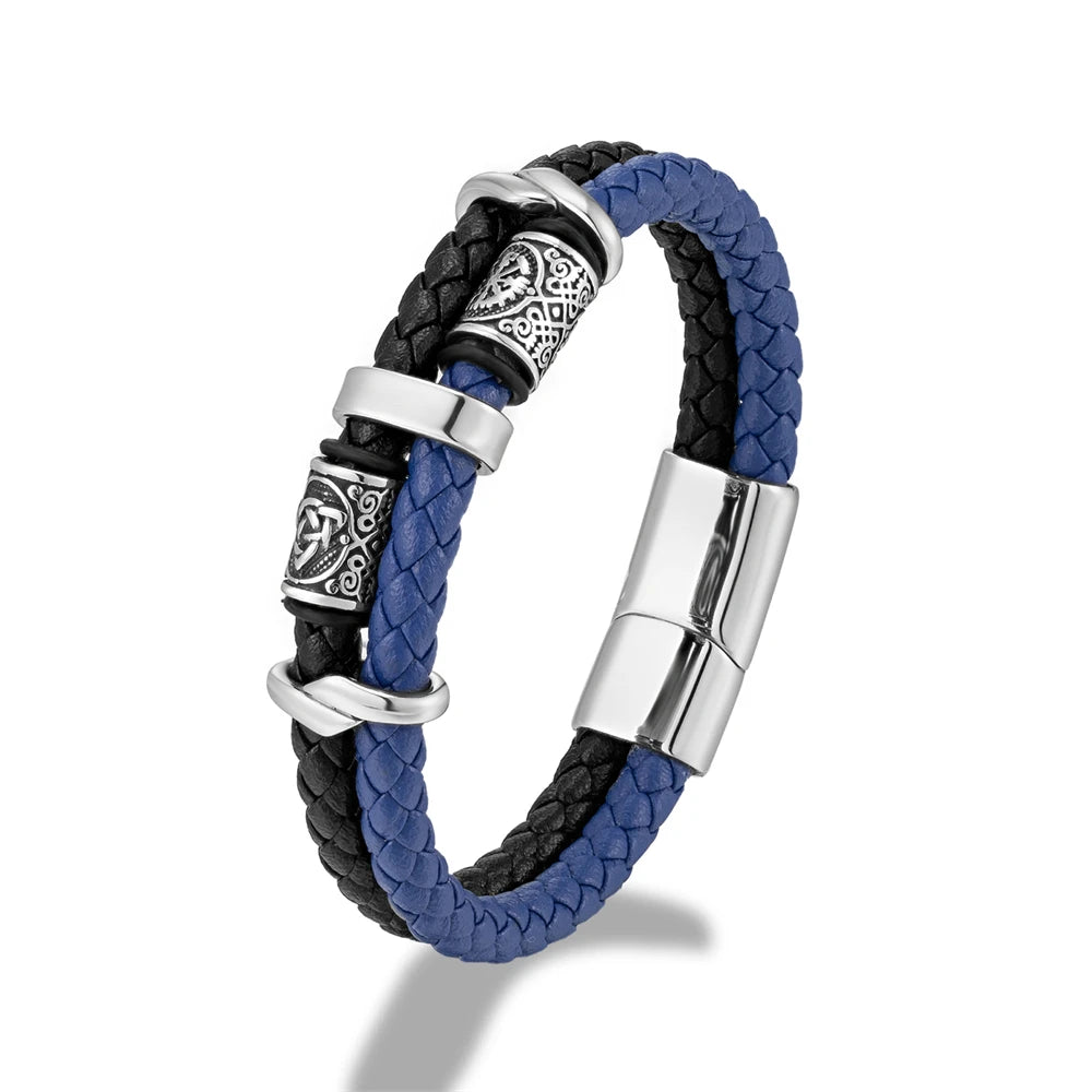 Bracelet Viking Cuir & Acier – Boussole Nordique & Runes