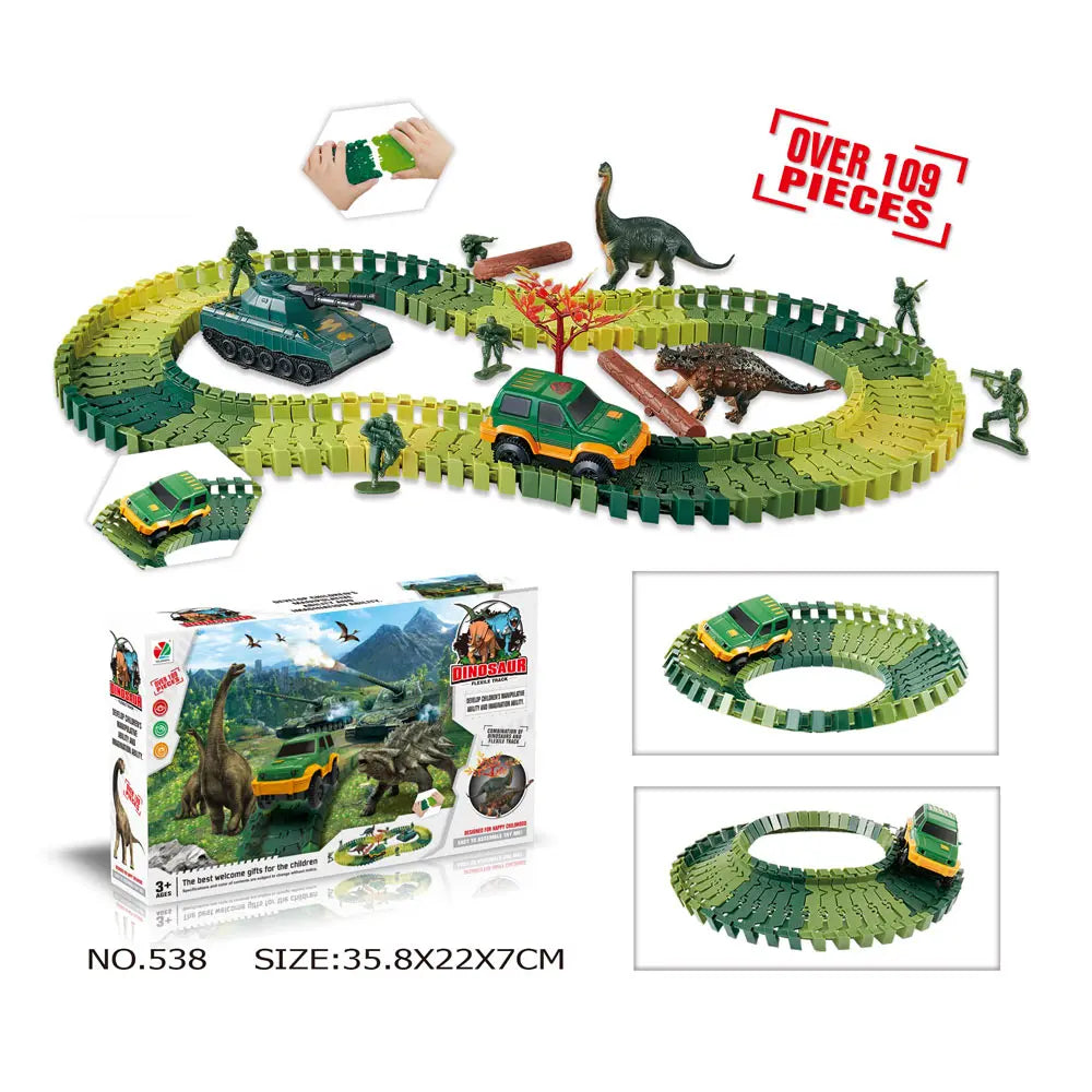 Piste de Course Dinosaure Flexible – Voiture Flash / Sans Lumière – Jouet Éducatif Enfants