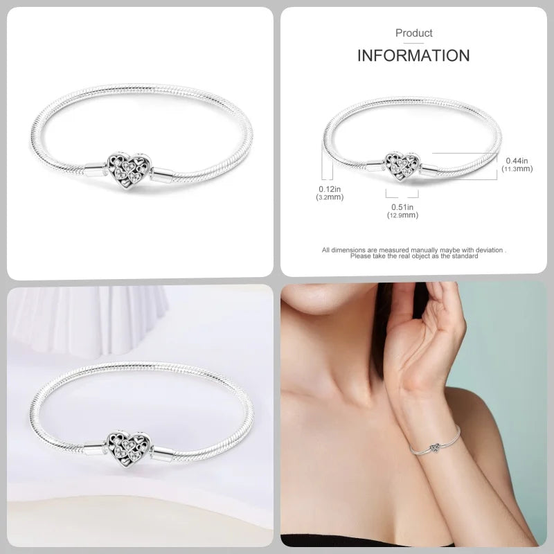 Bracelet en Argent 925 – Cœur Pavé Zircone & Infinity – 17 à 20 cm