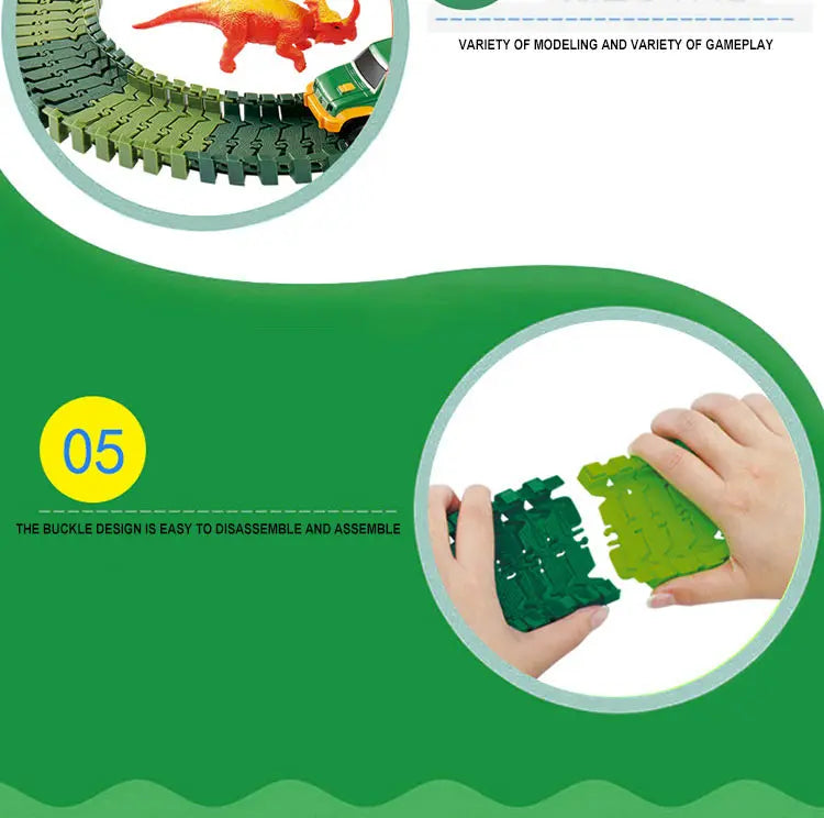 Piste de Course Dinosaure Flexible – Voiture Flash / Sans Lumière – Jouet Éducatif Enfants