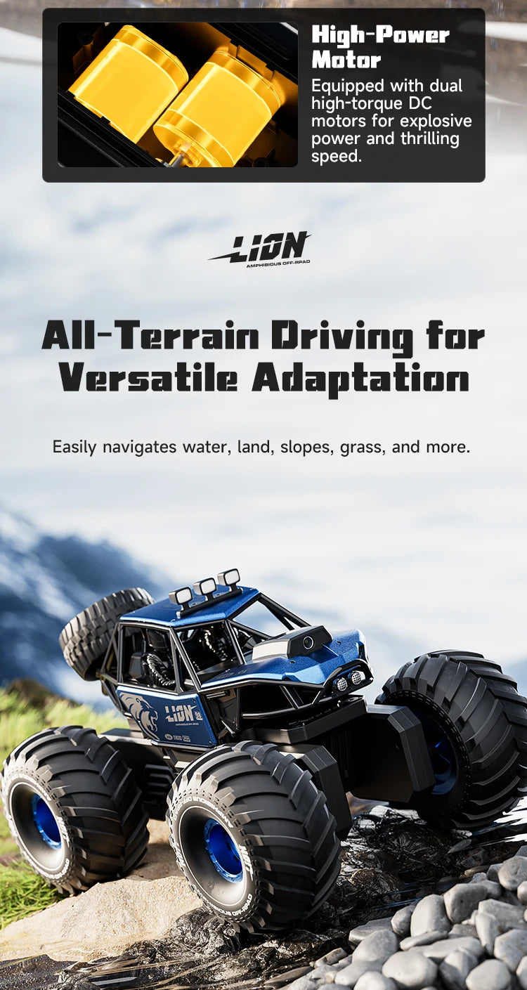 Voiture RC Amphibie Tout-Terrain 4WD – Contrôle Gestuel & Caméra HD