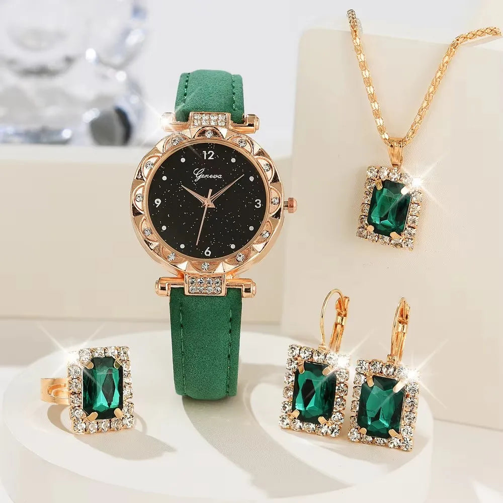 Coffret Montres Femme – Set Luxe 5 Pièces (Quartz • Strass • Mode Élégante)