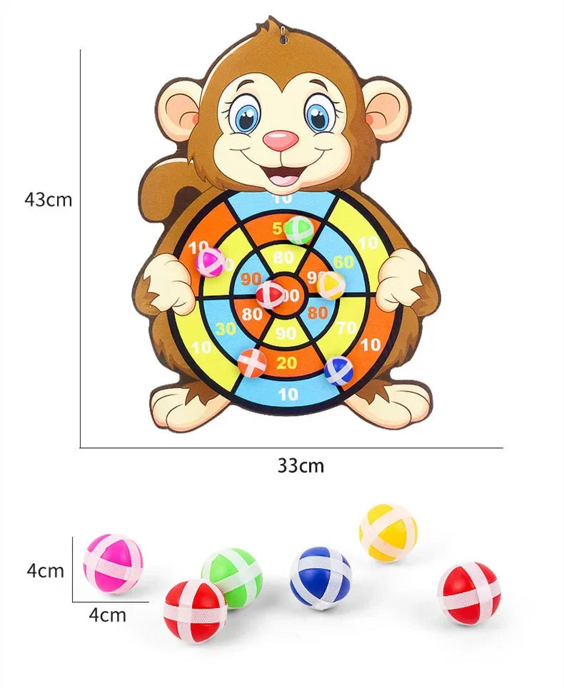 Jeu de Fléchettes Enfants – Cible Velcro 30 cm + 6 Balles – Montessori, Motricité & Fun (Éléphant / Crocodile / Lapin)