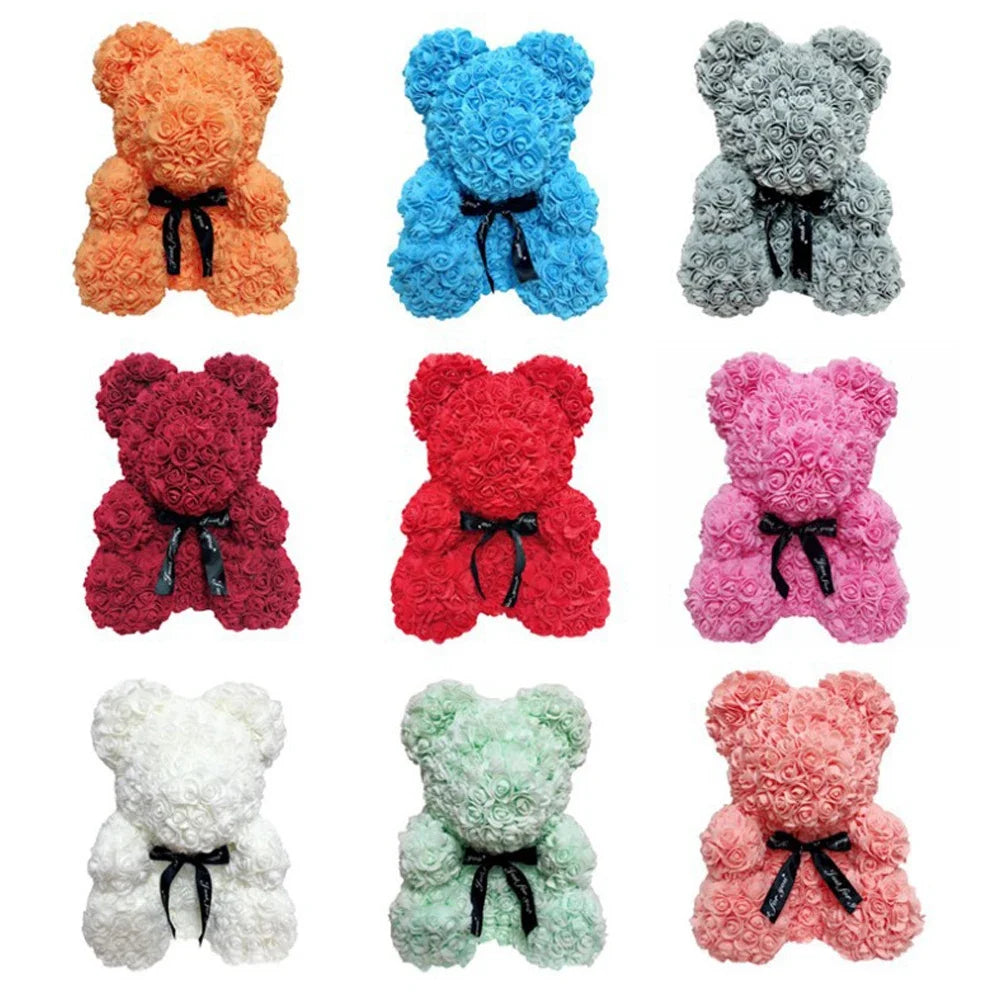 Ours en Roses 25/40 cm – Cadeau Romantique Saint-Valentin, Anniversaire & Mariage