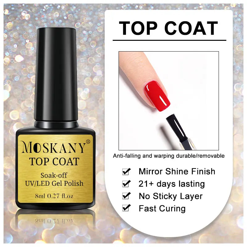 MOSKANY – Ensemble de Vernis à Ongles Acrylique Sans Acide (Base & Finition + Kit Nail Art)