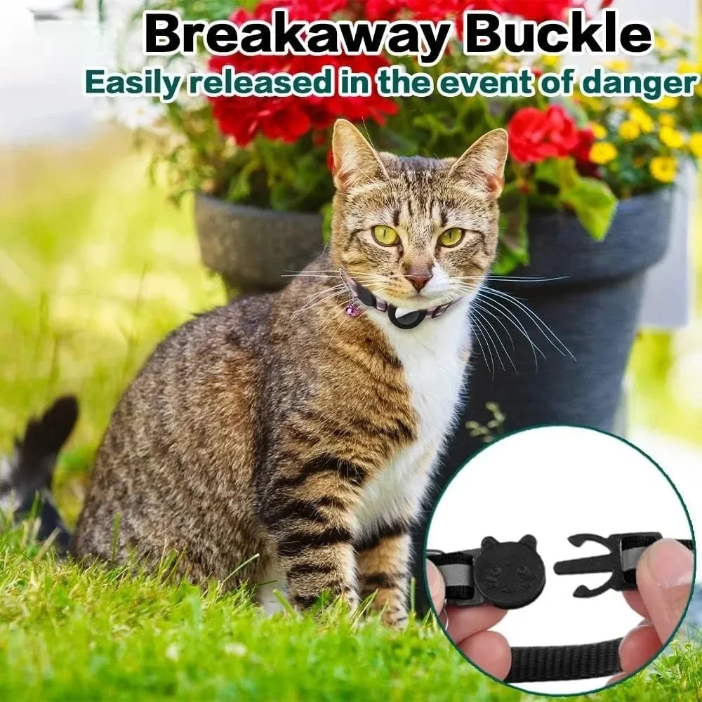 Collier de sécurité pour chat avec grelot — réfléchissant, support AirTag
