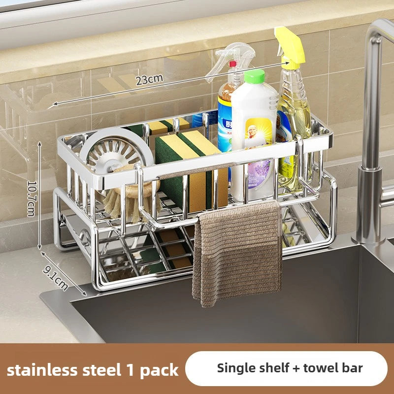 Étagère d’Évier en Acier Inoxydable – Support Torchons & Rangement Cuisine | Sans Perçage