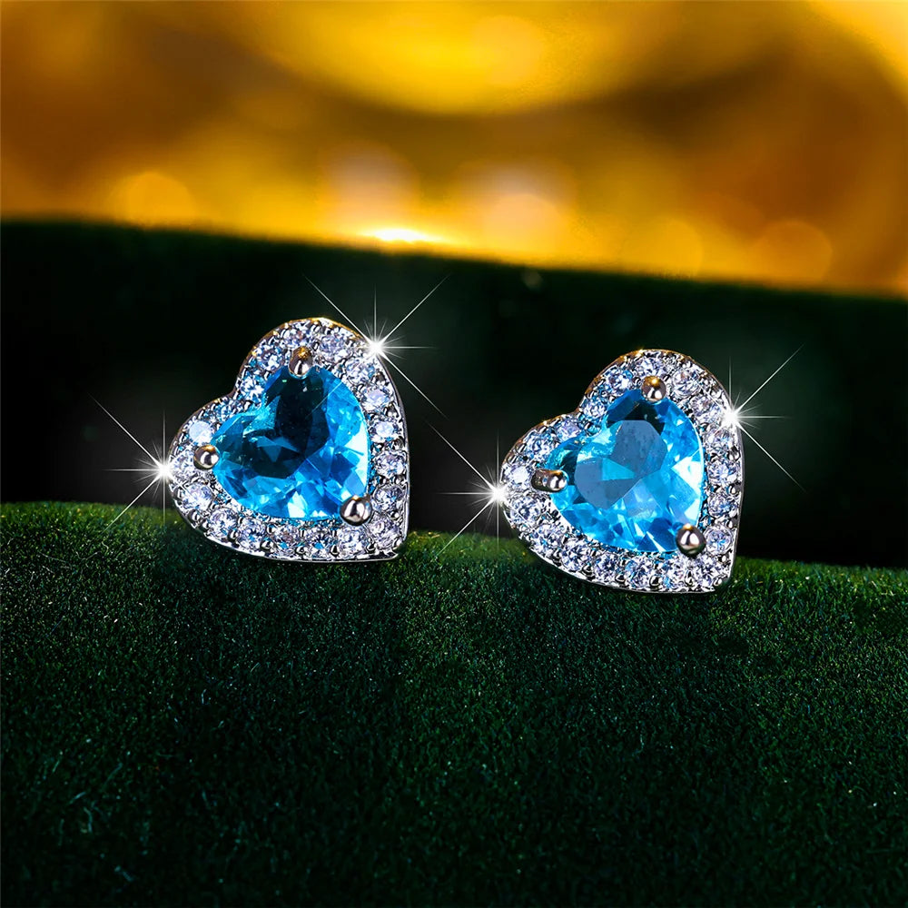 Boucles d’Oreilles Cœur Femme – Cristal CZ Vintage Multicolore