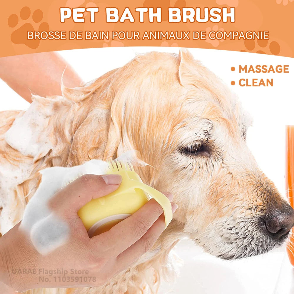 Brosse de bain en silicone pour chien et chat — distributeur de shampoing