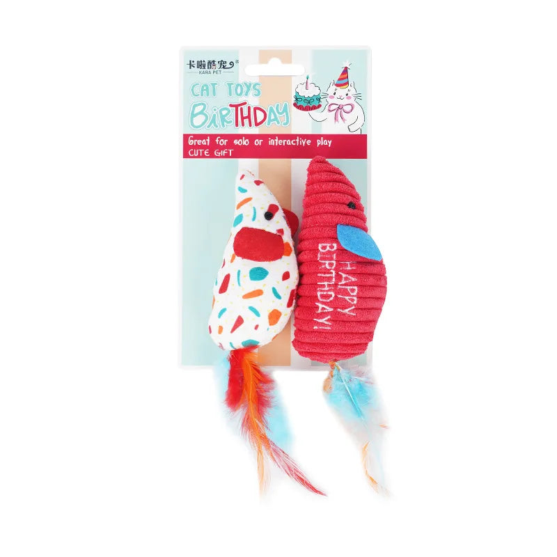 Lot de 2 souris à plumes pour chat — jouets teaser à la cataire
