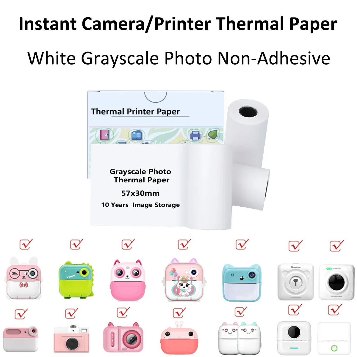 Recharge Papier Thermique pour Appareil Photo Instantané – Sans BPA – 57x25mm