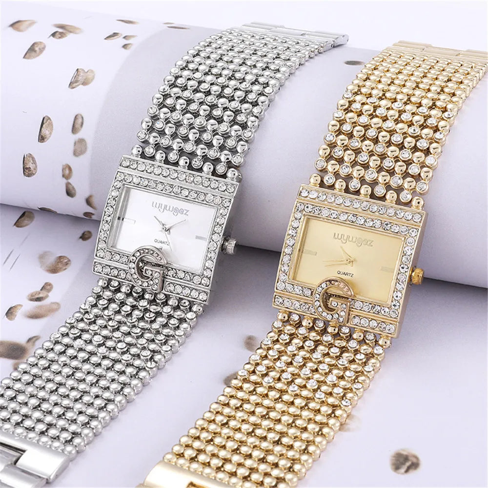 Montre Femme Luxe Décontracté – Quartz Analogique – Bracelet Acier Inoxydable – Strass Élégants